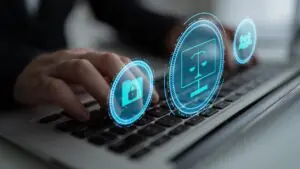 State government IT administrator configuring Faxination cloud fax connectors for secure interagency document exchange between county and state systems with CJIS and HIPAA compliance